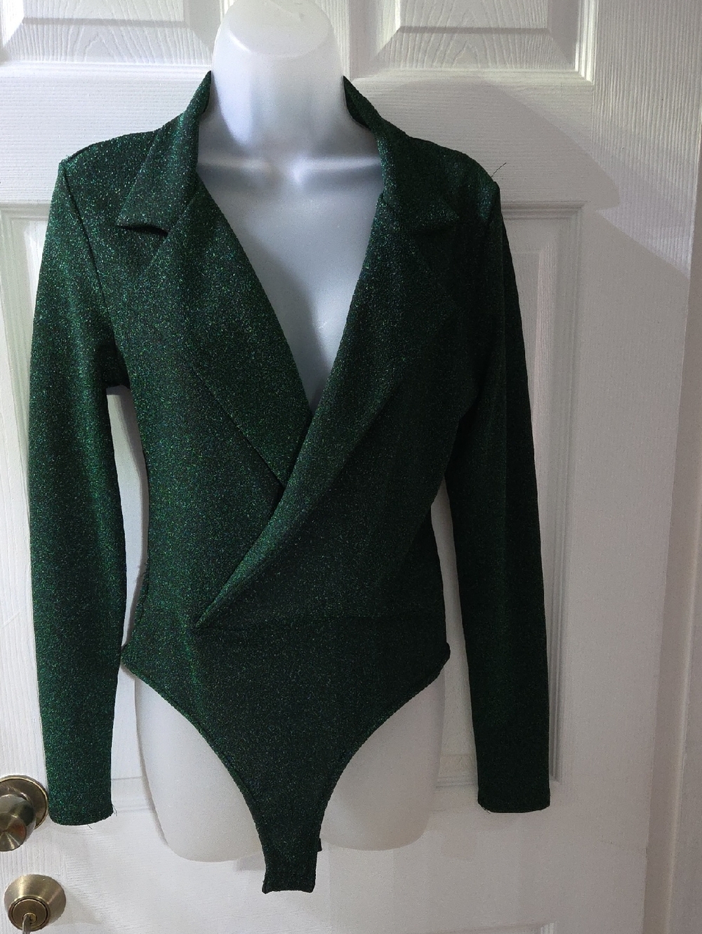 Green Sparkle Wrap-Front Bodysuit Blazer Jacket